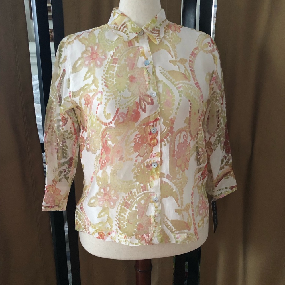 Pastel Paisley Button-Down Sheer Blouse